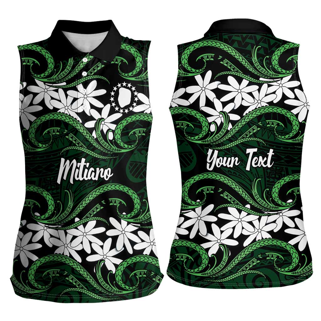 Personalised Cook Islands Mitiaro Women Sleeveless Polo Shirt Tiare Maori Polynesian Waves Tattoo