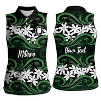 Personalised Cook Islands Mitiaro Women Sleeveless Polo Shirt Tiare Maori Polynesian Waves Tattoo