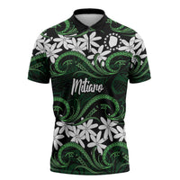 Personalised Cook Islands Mitiaro Zipper Polo Shirt Tiare Maori Polynesian Waves Tattoo
