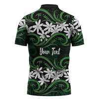 Personalised Cook Islands Mitiaro Zipper Polo Shirt Tiare Maori Polynesian Waves Tattoo