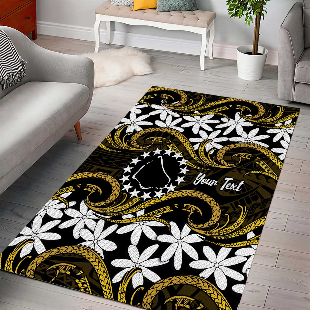 Personalised Cook Islands Manihiki Area Rug Tiare Maori Polynesian Waves Tattoo