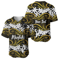 Personalised Cook Islands Manihiki Baseball Jersey Tiare Maori Polynesian Waves Tattoo