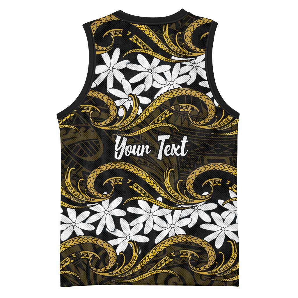 Personalised Cook Islands Manihiki Basketball Jersey Tiare Maori Polynesian Waves Tattoo