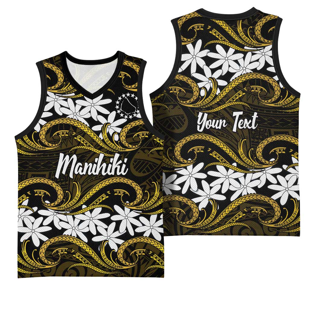 Personalised Cook Islands Manihiki Basketball Jersey Tiare Maori Polynesian Waves Tattoo