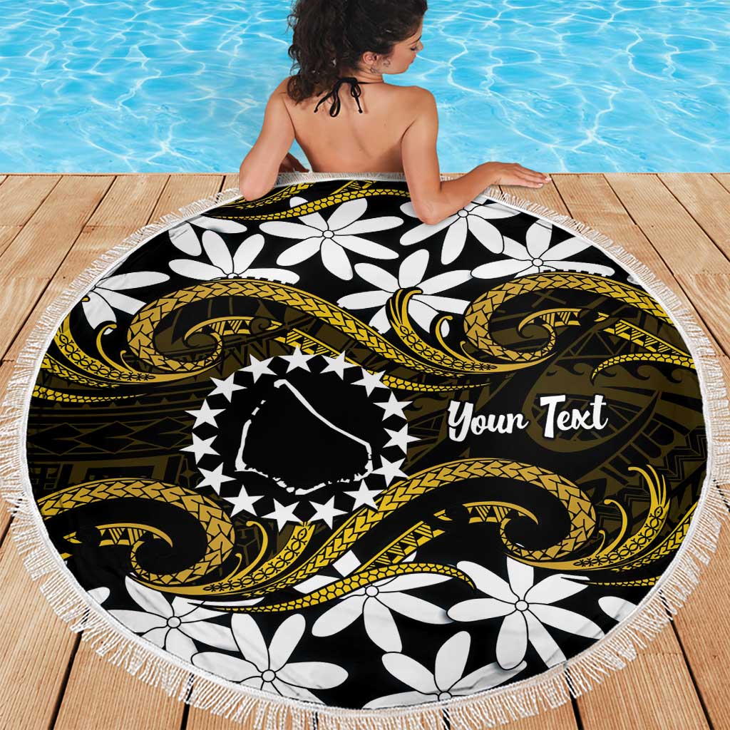 Personalised Cook Islands Manihiki Beach Blanket Tiare Maori Polynesian Waves Tattoo