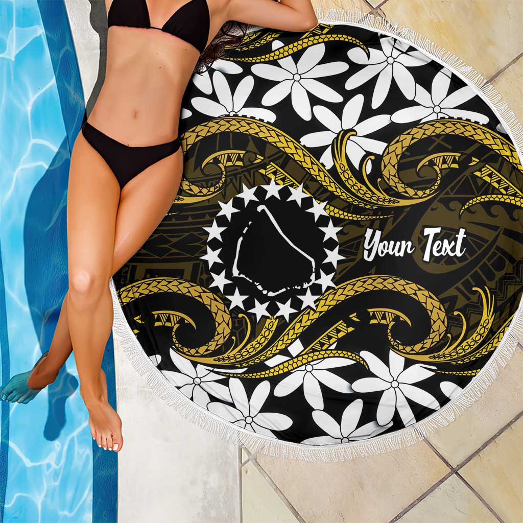 Personalised Cook Islands Manihiki Beach Blanket Tiare Maori Polynesian Waves Tattoo