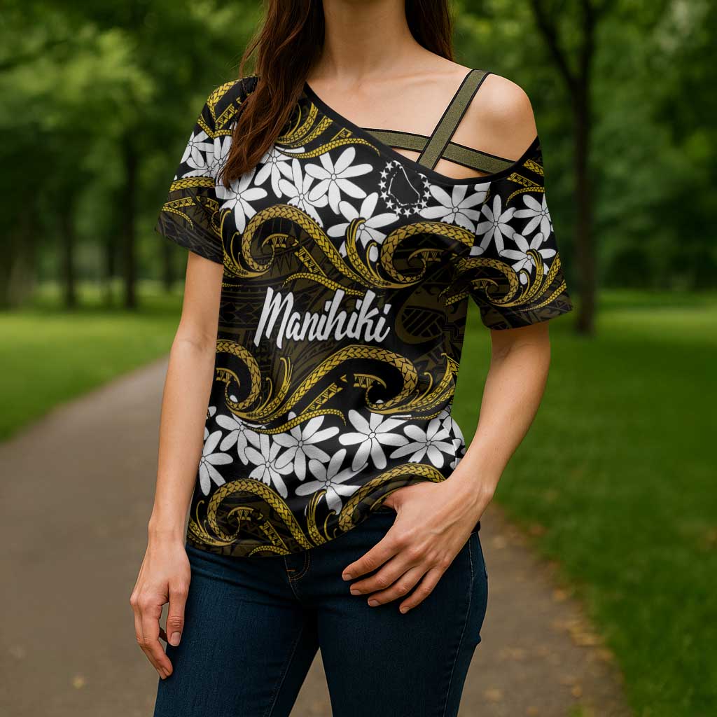 Personalised Cook Islands Manihiki Cross Shoulder Shirt Tiare Maori Polynesian Waves Tattoo
