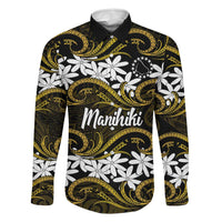 Personalised Cook Islands Manihiki Family Matching Mermaid Dress and Hawaiian Shirt Tiare Maori Polynesian Waves Tattoo LT14 Dad's Shirt - Long Sleeve Gold - Polynesian Pride