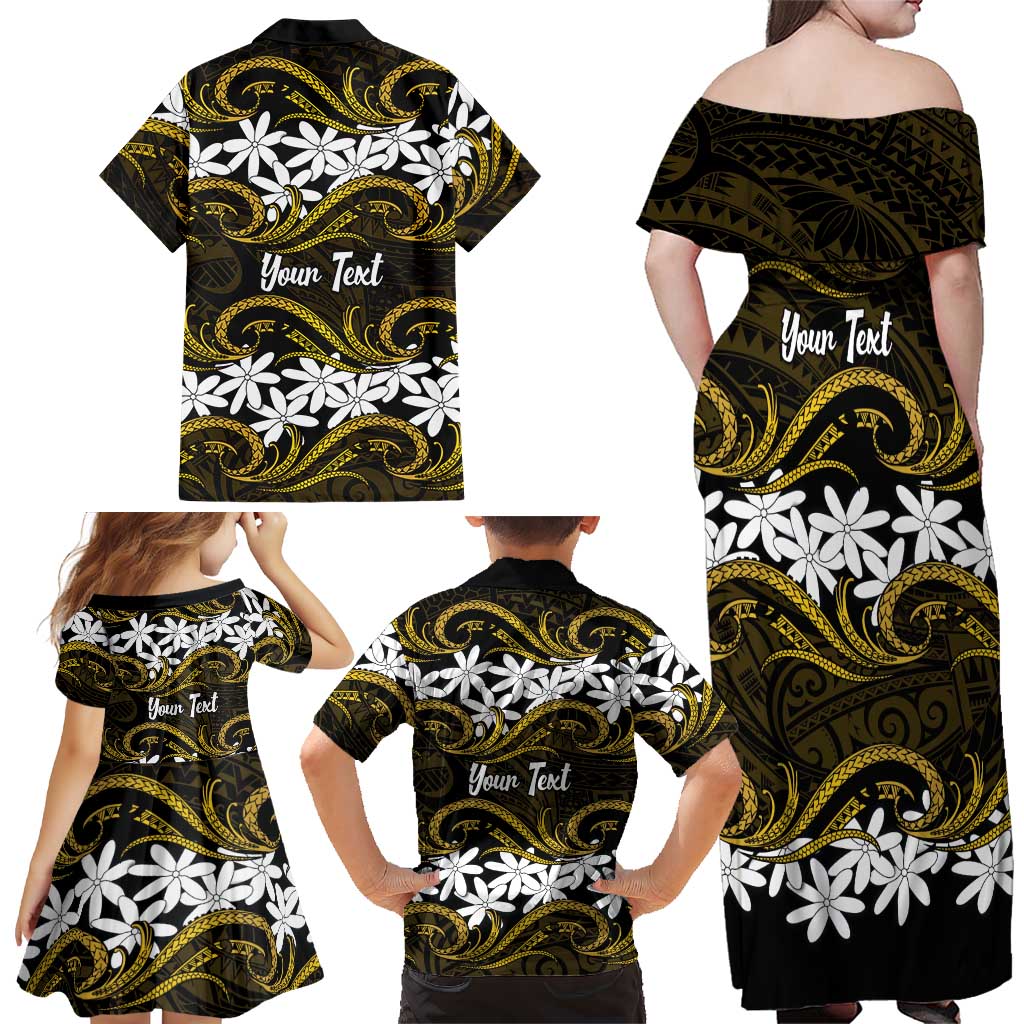 Personalised Cook Islands Manihiki Family Matching Off Shoulder Maxi Dress and Hawaiian Shirt Tiare Maori Polynesian Waves Tattoo LT14 - Polynesian Pride