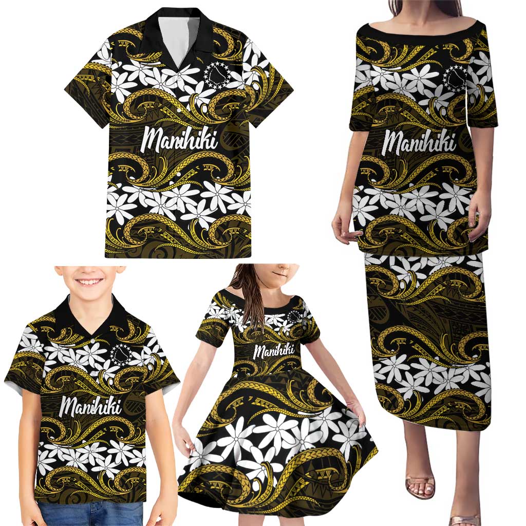 Personalised Cook Islands Manihiki Family Matching Puletasi and Hawaiian Shirt Tiare Maori Polynesian Waves Tattoo LT14 - Polynesian Pride
