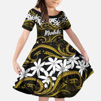 Personalised Cook Islands Manihiki Family Matching Summer Maxi Dress and Hawaiian Shirt Tiare Maori Polynesian Waves Tattoo LT14 Daughter's Dress Gold - Polynesian Pride