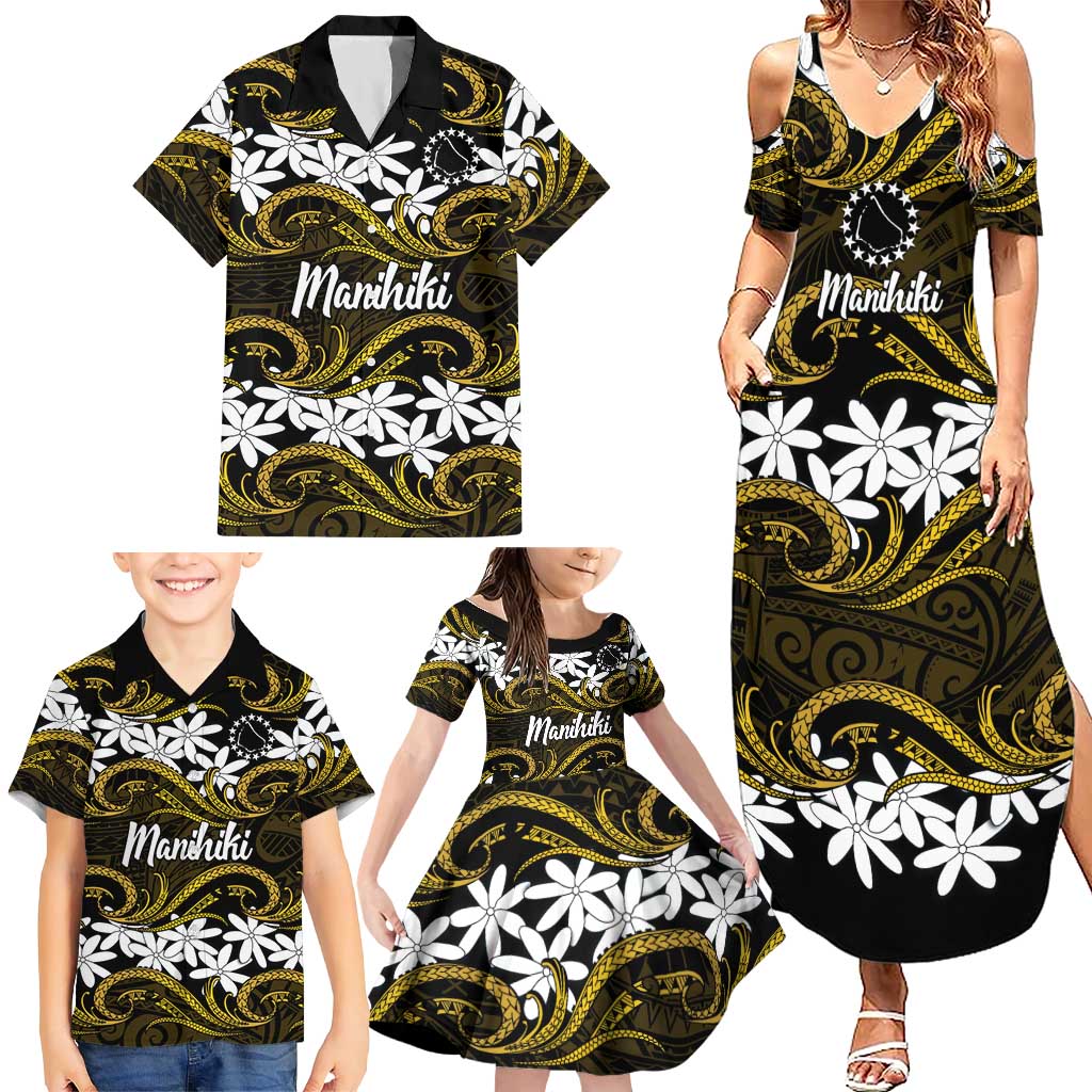 Personalised Cook Islands Manihiki Family Matching Summer Maxi Dress and Hawaiian Shirt Tiare Maori Polynesian Waves Tattoo LT14 - Polynesian Pride