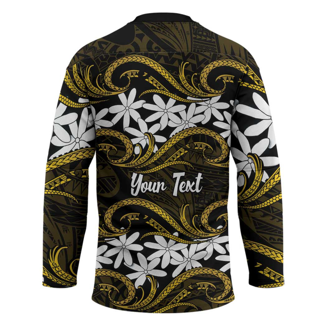 Personalised Cook Islands Manihiki Hockey Jersey Tiare Maori Polynesian Waves Tattoo