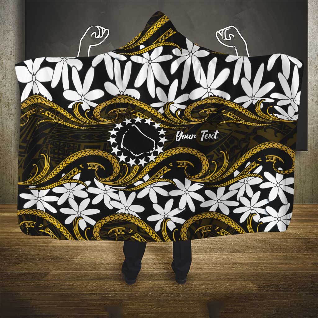 Personalised Cook Islands Manihiki Hooded Blanket Tiare Maori Polynesian Waves Tattoo