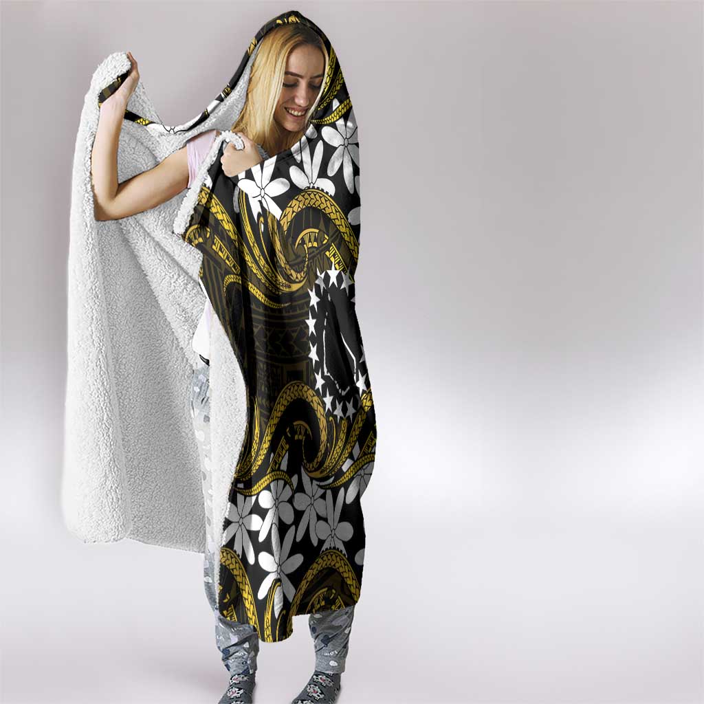 Personalised Cook Islands Manihiki Hooded Blanket Tiare Maori Polynesian Waves Tattoo