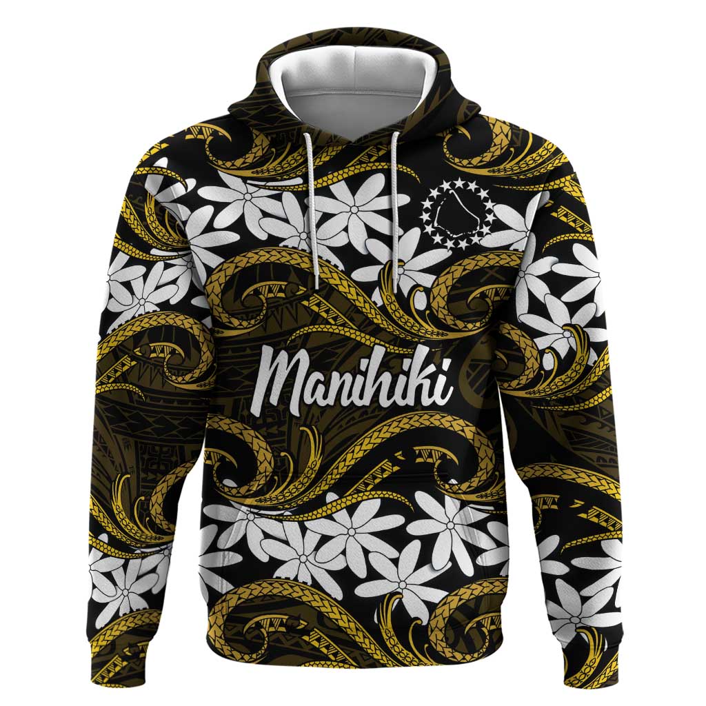 Personalised Cook Islands Manihiki Hoodie Tiare Maori Polynesian Waves Tattoo