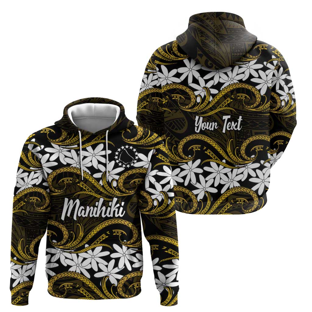 Personalised Cook Islands Manihiki Hoodie Tiare Maori Polynesian Waves Tattoo