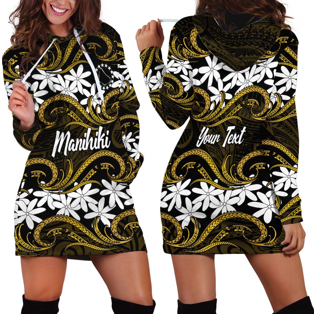 Personalised Cook Islands Manihiki Hoodie Dress Tiare Maori Polynesian Waves Tattoo