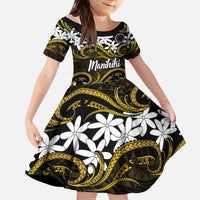Personalised Cook Islands Manihiki Kid Short Sleeve Dress Tiare Maori Polynesian Waves Tattoo