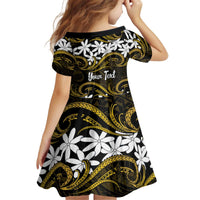 Personalised Cook Islands Manihiki Kid Short Sleeve Dress Tiare Maori Polynesian Waves Tattoo