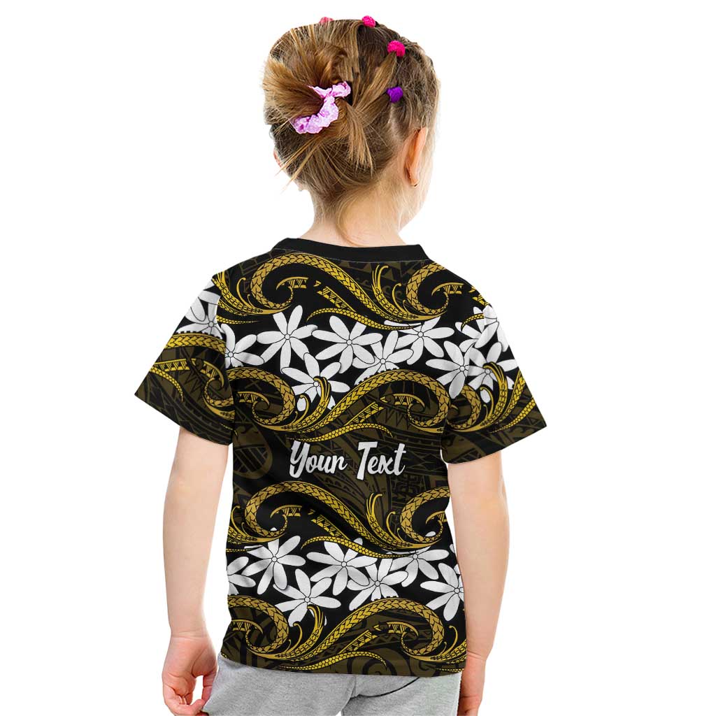 Personalised Cook Islands Manihiki Kid T Shirt Tiare Maori Polynesian Waves Tattoo