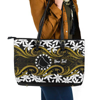 Personalised Cook Islands Manihiki Leather Tote Bag Tiare Maori Polynesian Waves Tattoo