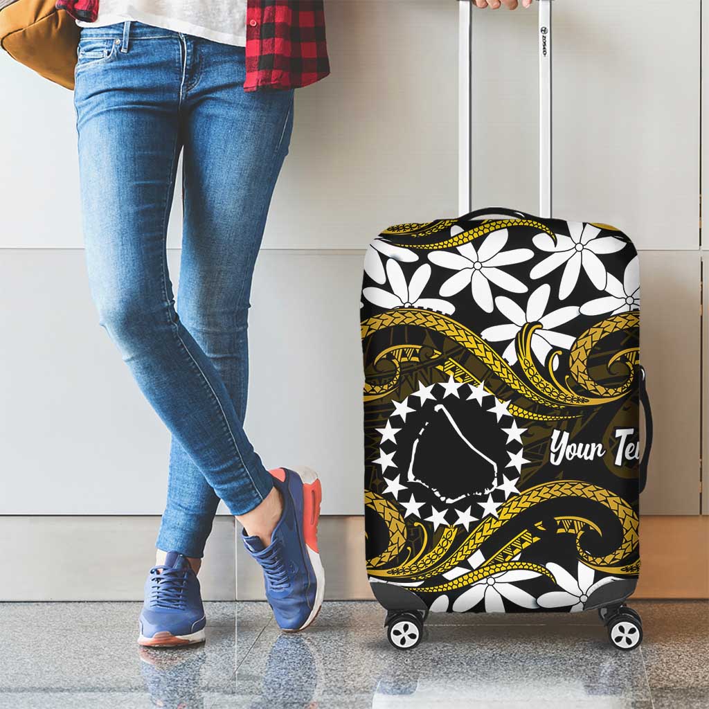 Personalised Cook Islands Manihiki Luggage Cover Tiare Maori Polynesian Waves Tattoo
