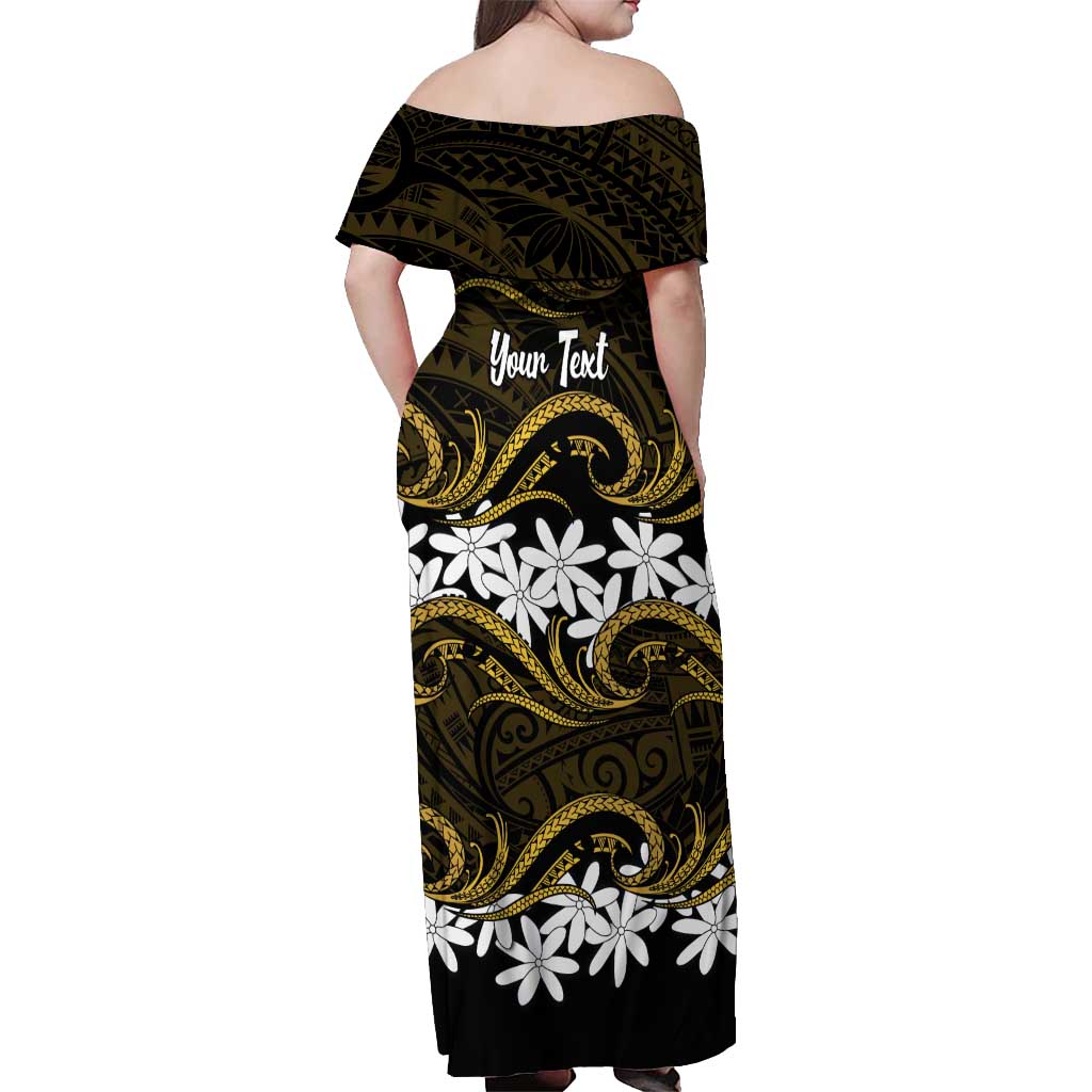 Personalised Cook Islands Manihiki Off Shoulder Maxi Dress Tiare Maori Polynesian Waves Tattoo