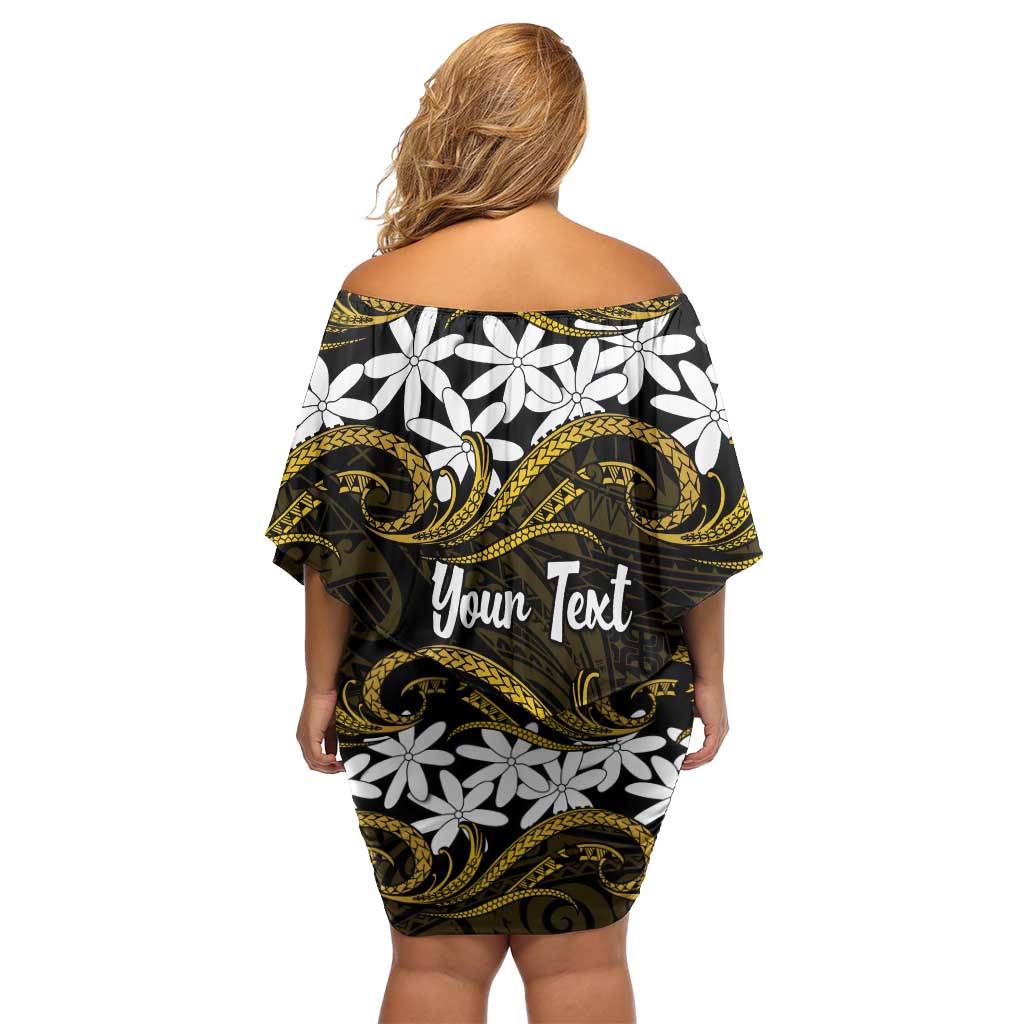 Personalised Cook Islands Manihiki Off Shoulder Short Dress Tiare Maori Polynesian Waves Tattoo