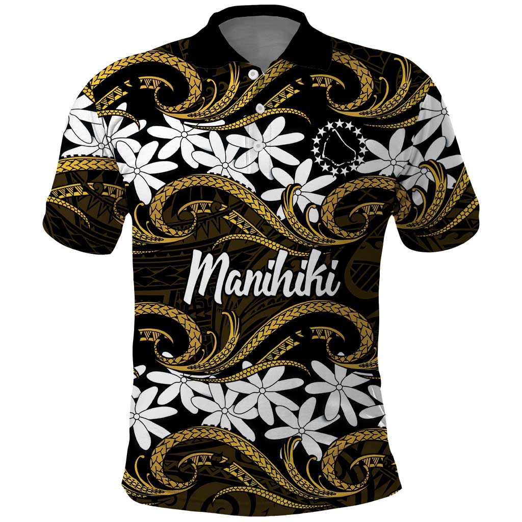 Personalised Cook Islands Manihiki Polo Shirt Tiare Maori Polynesian Waves Tattoo