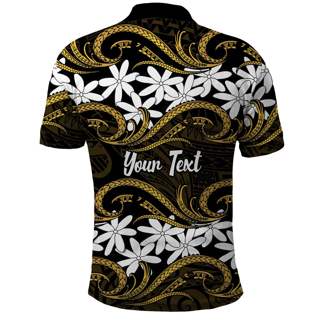 Personalised Cook Islands Manihiki Polo Shirt Tiare Maori Polynesian Waves Tattoo