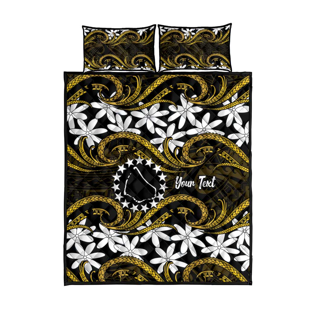 Personalised Cook Islands Manihiki Quilt Bed Set Tiare Maori Polynesian Waves Tattoo