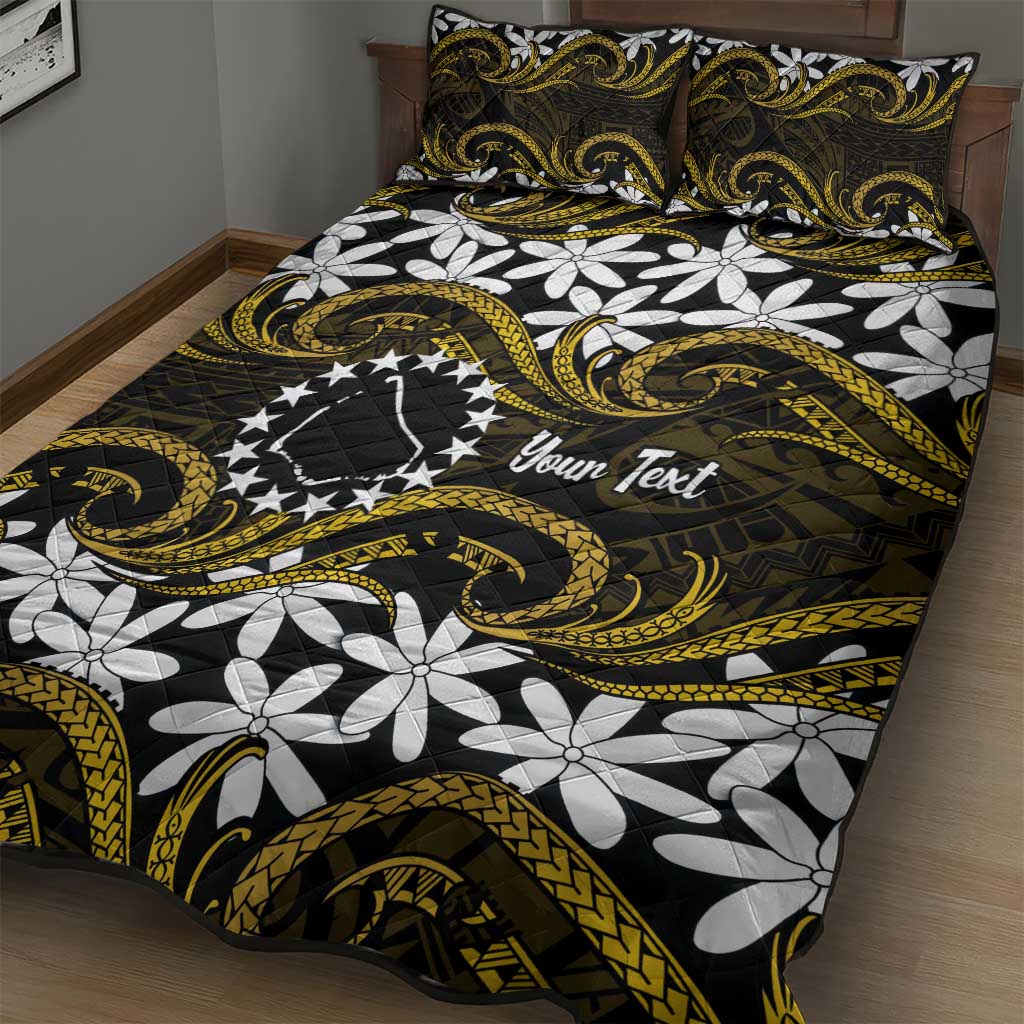 Personalised Cook Islands Manihiki Quilt Bed Set Tiare Maori Polynesian Waves Tattoo