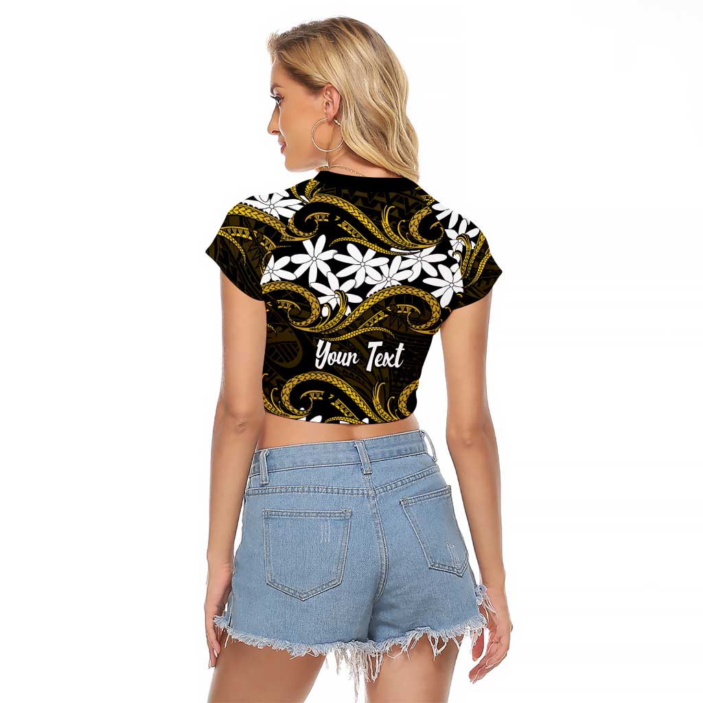 Personalised Cook Islands Manihiki Raglan Cropped T Shirt Tiare Maori Polynesian Waves Tattoo