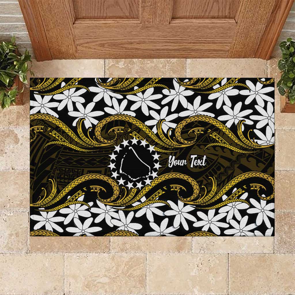 Personalised Cook Islands Manihiki Rubber Doormat Tiare Maori Polynesian Waves Tattoo