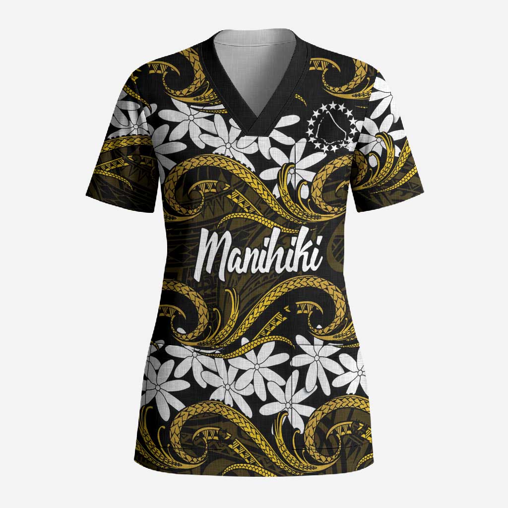 Personalised Cook Islands Manihiki Scrub Top Tiare Maori Polynesian Waves Tattoo