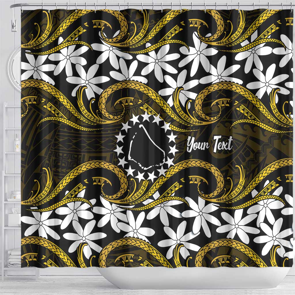Personalised Cook Islands Manihiki Shower Curtain Tiare Maori Polynesian Waves Tattoo