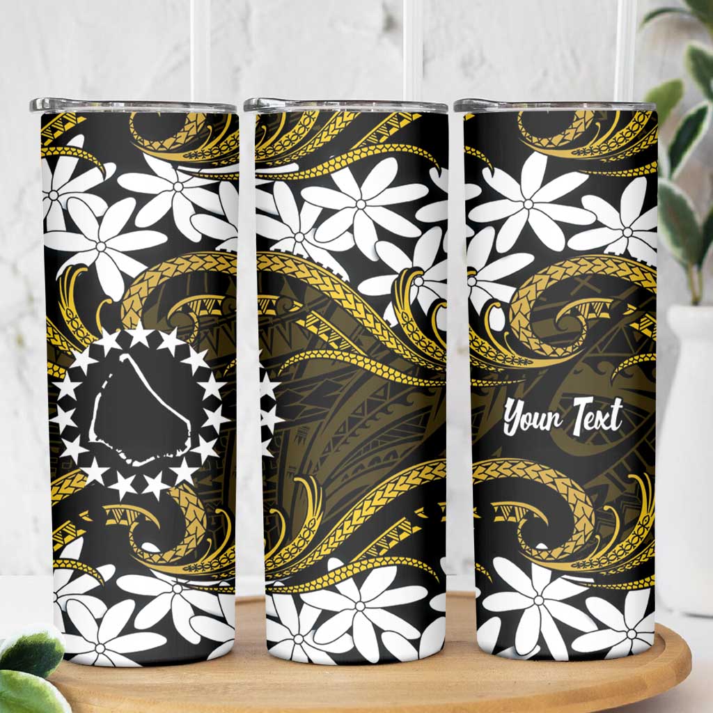 Personalised Cook Islands Manihiki Skinny Tumbler Tiare Maori Polynesian Waves Tattoo