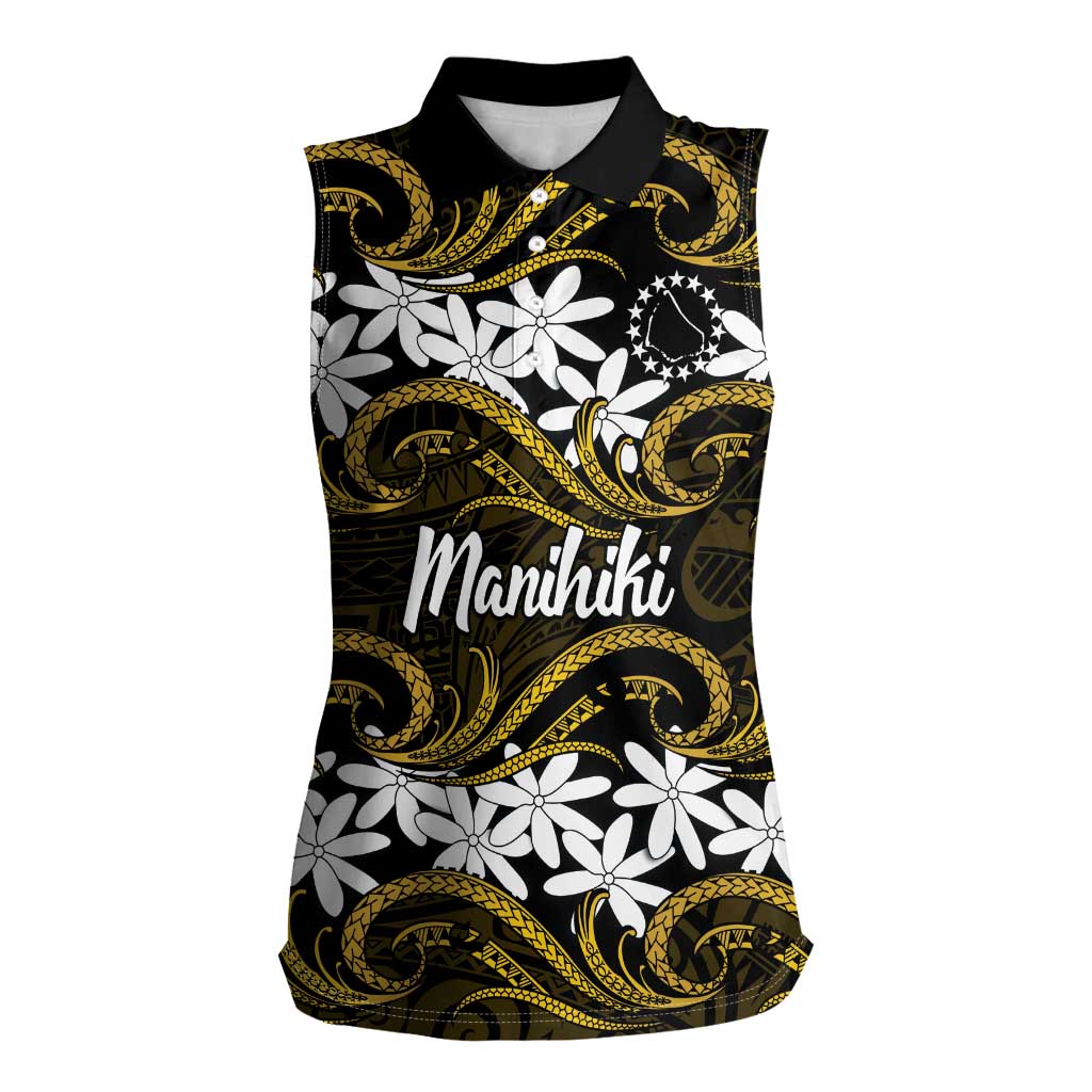 Personalised Cook Islands Manihiki Women Sleeveless Polo Shirt Tiare Maori Polynesian Waves Tattoo