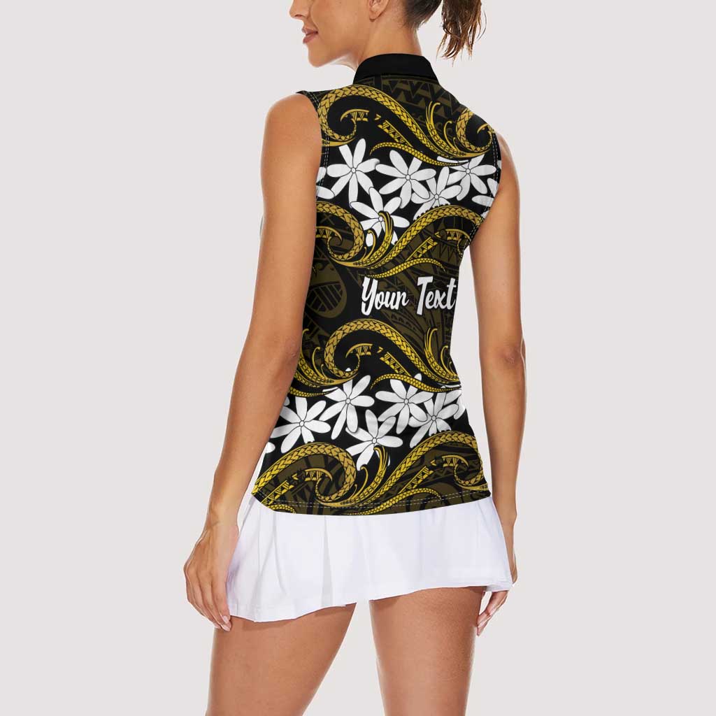 Personalised Cook Islands Manihiki Women Sleeveless Polo Shirt Tiare Maori Polynesian Waves Tattoo