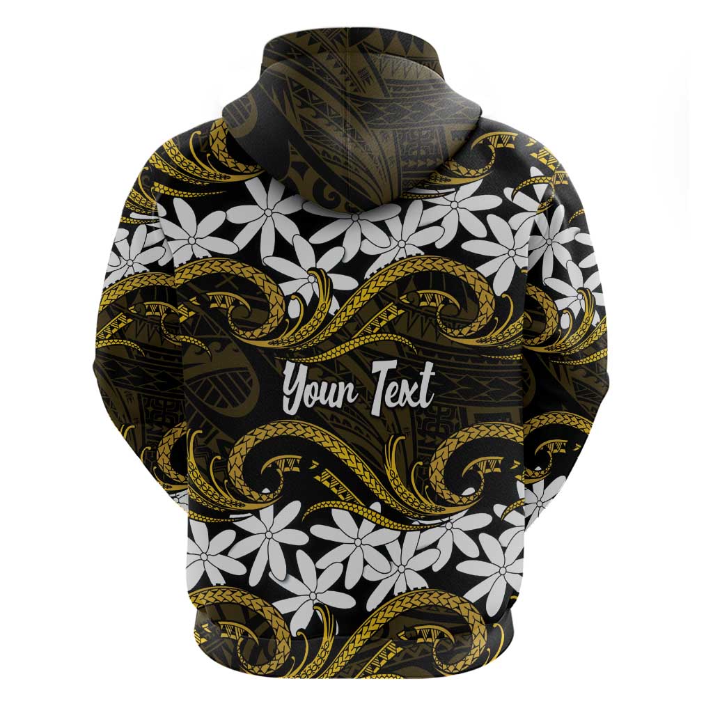 Personalised Cook Islands Manihiki Zip Hoodie Tiare Maori Polynesian Waves Tattoo