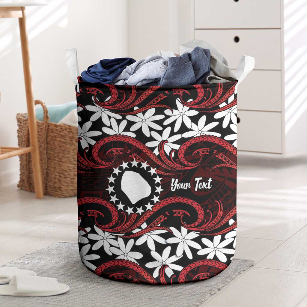 Personalised Cook Islands Atiu Enuamanu Laundry Basket Tiare Maori Polynesian Waves Tattoo