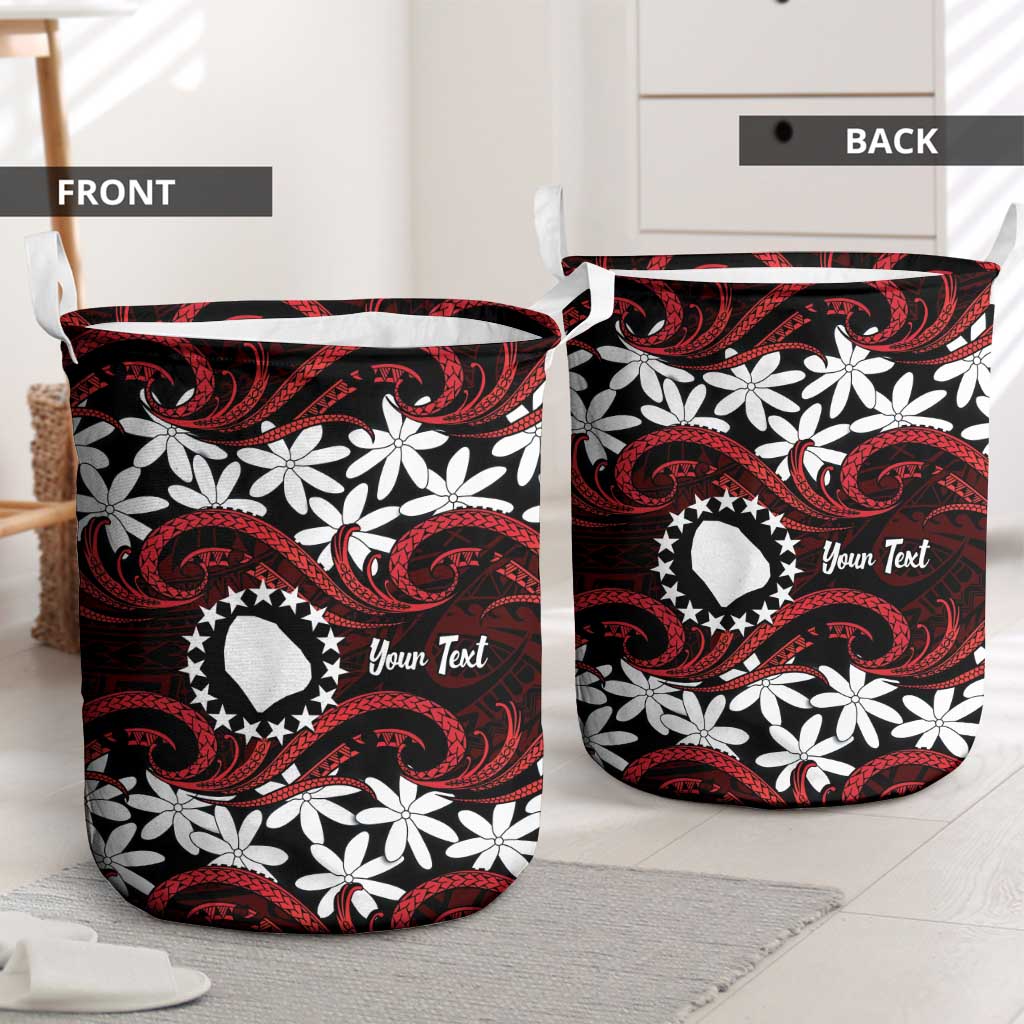 Personalised Cook Islands Atiu Enuamanu Laundry Basket Tiare Maori Polynesian Waves Tattoo