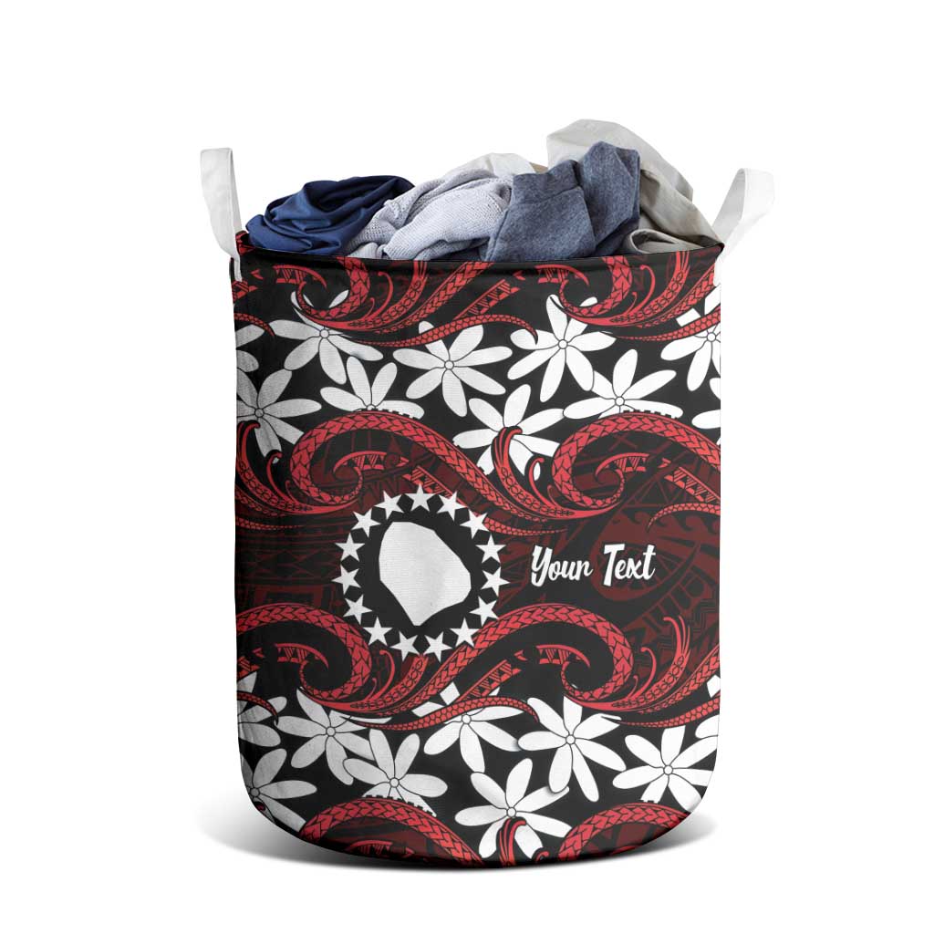 Personalised Cook Islands Atiu Enuamanu Laundry Basket Tiare Maori Polynesian Waves Tattoo