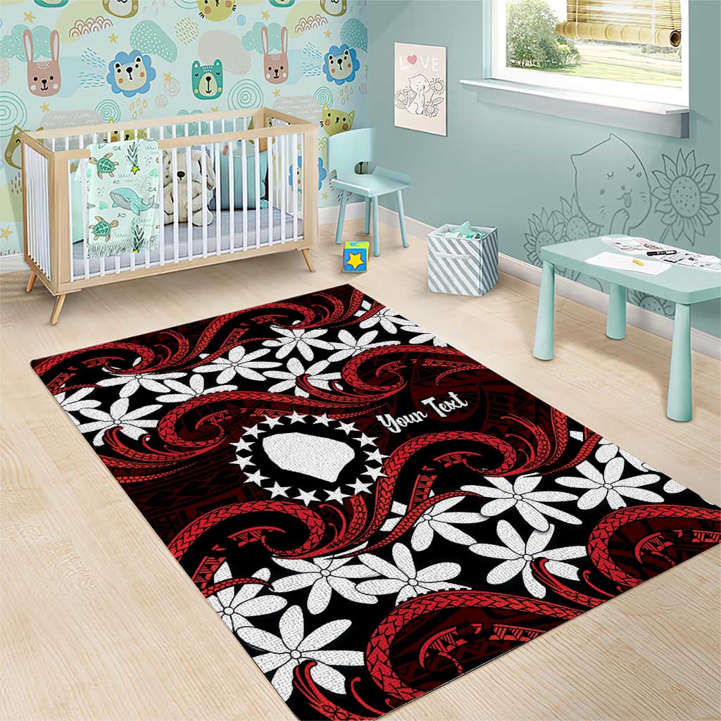 Personalised Cook Islands Atiu Enuamanu Area Rug Tiare Maori Polynesian Waves Tattoo