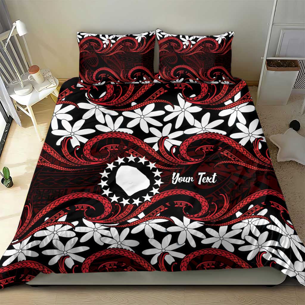 Personalised Cook Islands Atiu Enuamanu Bedding Set Tiare Maori Polynesian Waves Tattoo
