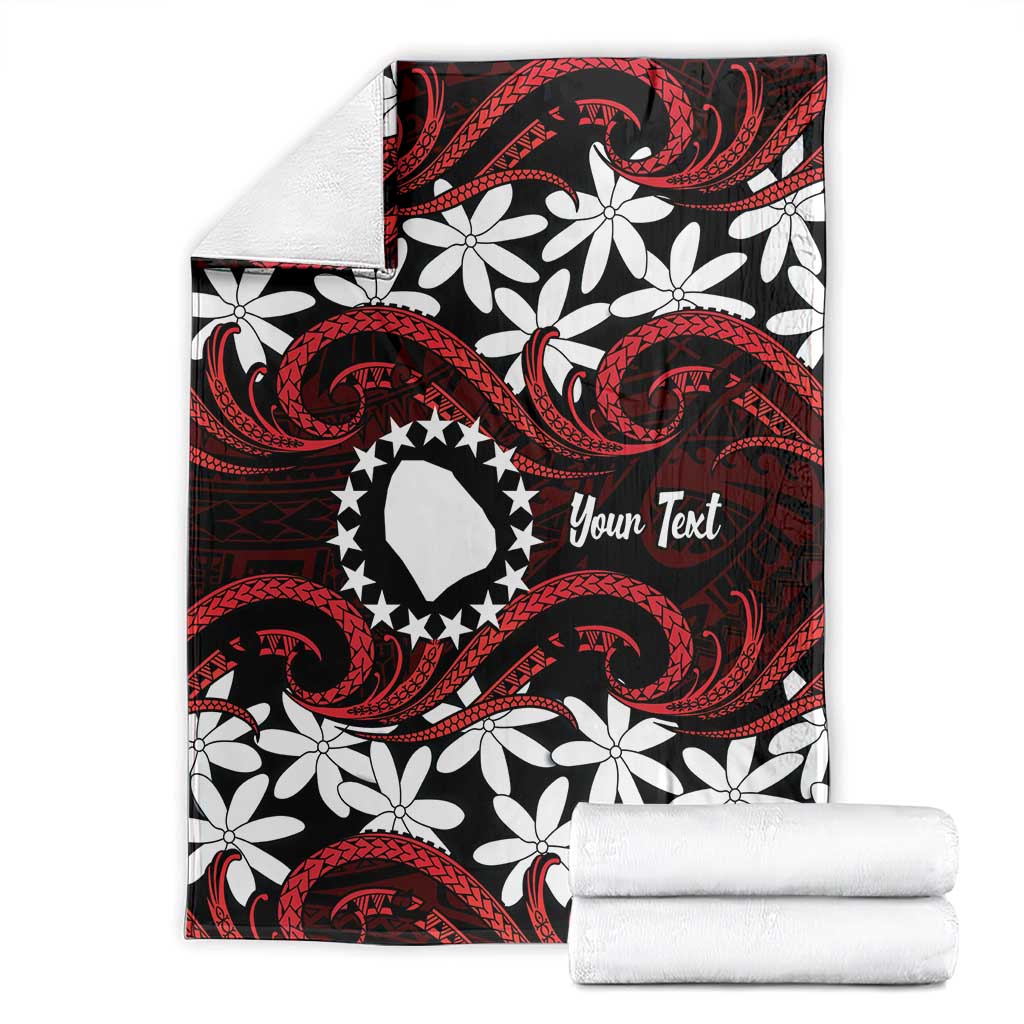 Personalised Cook Islands Atiu Enuamanu Blanket Tiare Maori Polynesian Waves Tattoo