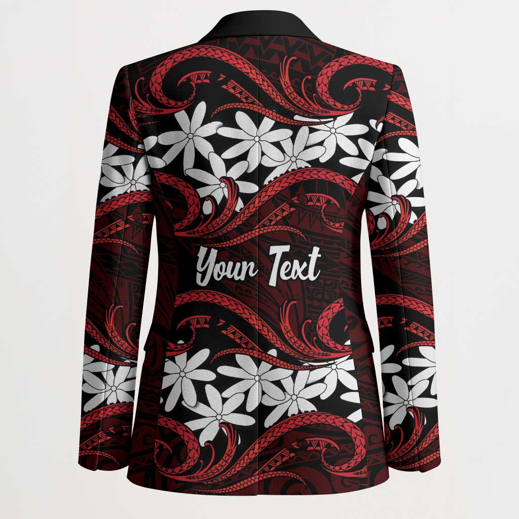 Personalised Cook Islands Atiu Enuamanu Blazer Tiare Maori Polynesian Waves Tattoo