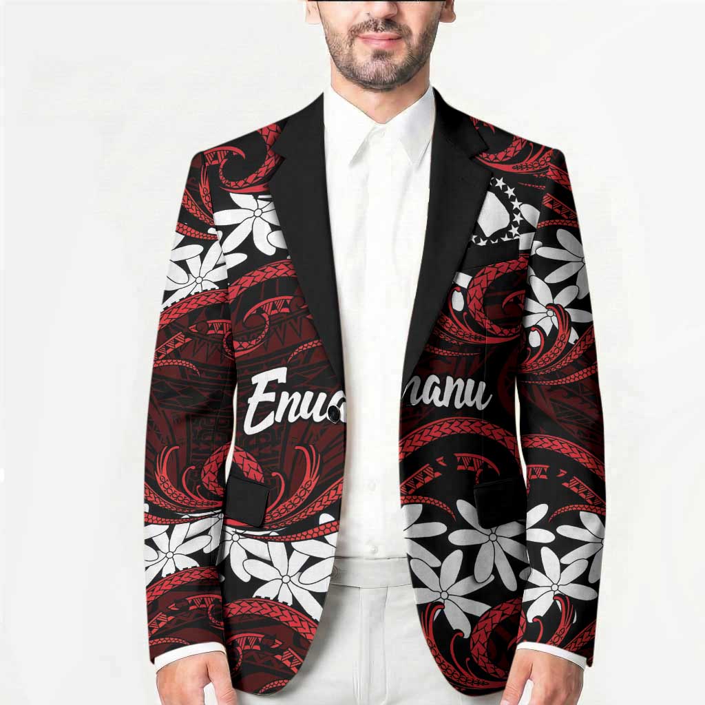 Personalised Cook Islands Atiu Enuamanu Blazer Tiare Maori Polynesian Waves Tattoo