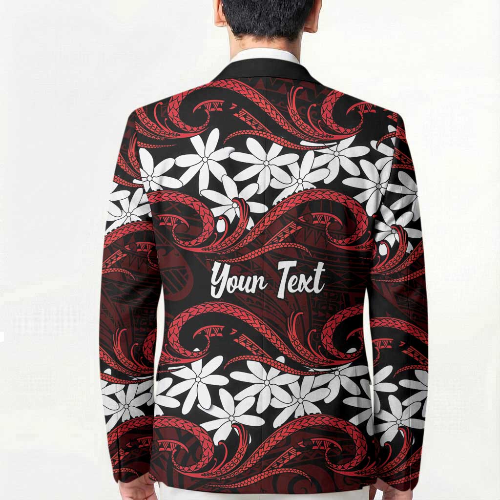 Personalised Cook Islands Atiu Enuamanu Blazer Tiare Maori Polynesian Waves Tattoo
